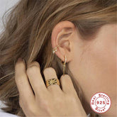 Pair Of 925 Sterling Silver White CZ With Spike Dangle Minimal Hoop Earrings